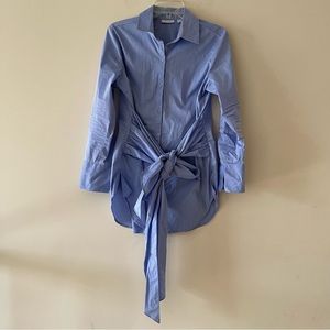 Women ‘s Button Down Tie Front Blue Collared Shirt